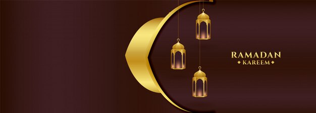 Lantern design ramadan kareem golden banner