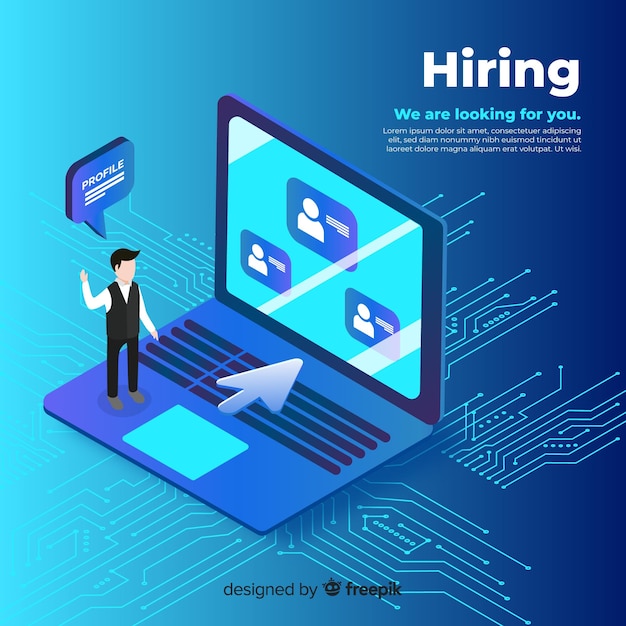 Laptop isometric hiring illustration