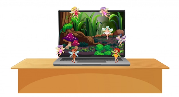 Laptop with fairy tale scene on desktop screen