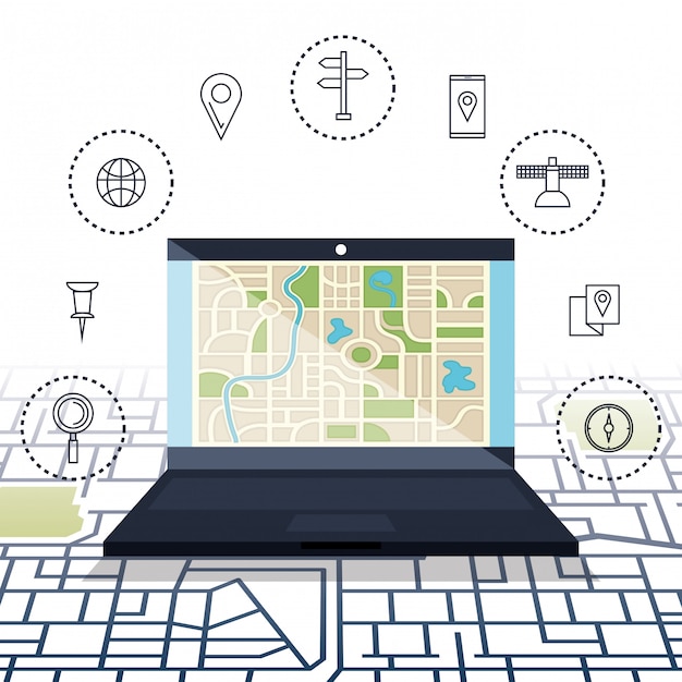 Free Vector laptop with gps navigation software