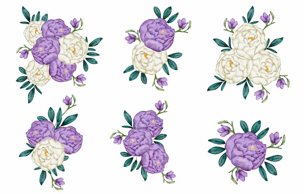 Free vector large botanical set of wild flowers set of separate parts and bring together to beautiful bouquet of flowers in water colors style on white background flat vector illustration