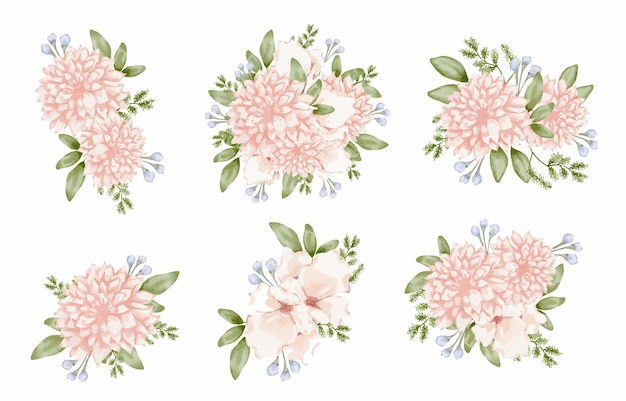 Free Vector large botanical set of wild flowers set of separate parts and bring together to beautiful bouquet of flowers in water colors style on white background flat vector illustration