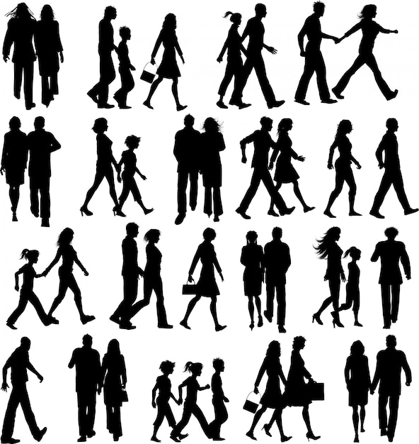 Free vector large collection of silhouettes of people walking