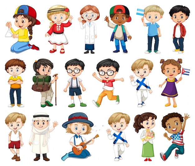 Free vector large set of boys and girls doing different activity