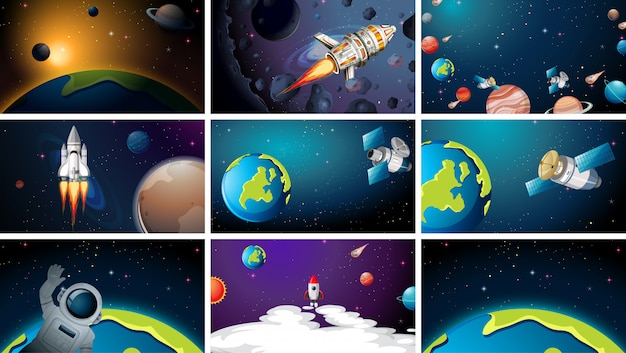 Free Vector large set of space scenes or background