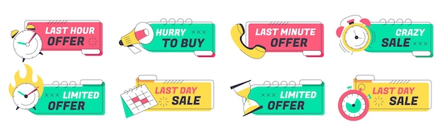 Free Vector last time offer badges with calendar alarm clock stopwatch hourglass and megaphone icon