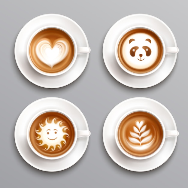 Free vector latte coffee art set