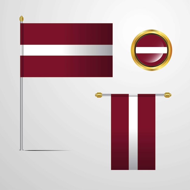 Latvia waving Flag design with badge vector