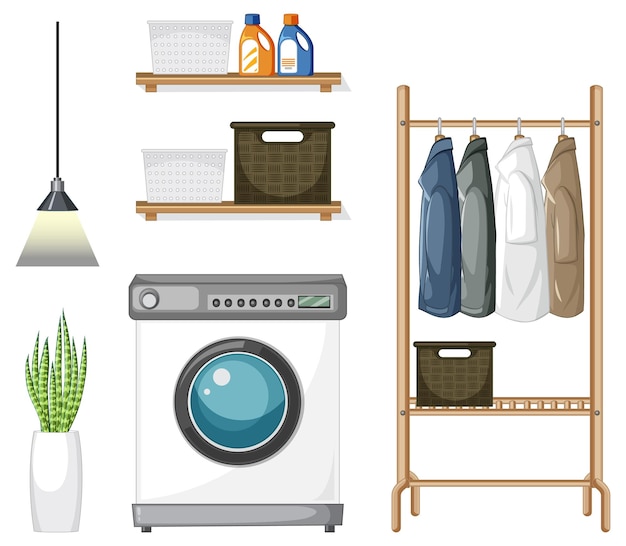 Free Vector laundry furniture set for interior design on white background