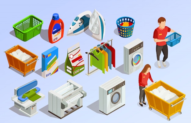 Free Vector laundry isometric elements set