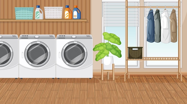 Free Vector laundry room scene with washing machine and clothes hanger