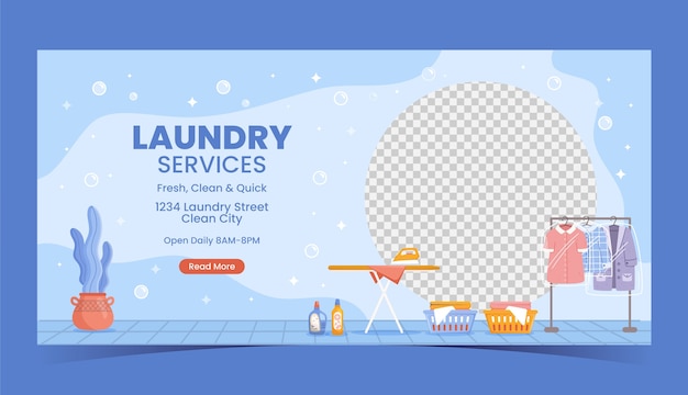 Free Vector laundry service horizontal  banner template design