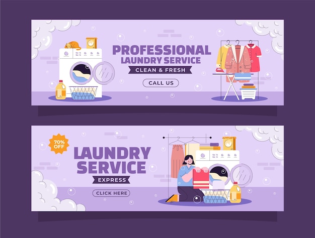 Free Vector laundry service horizontal  banner template