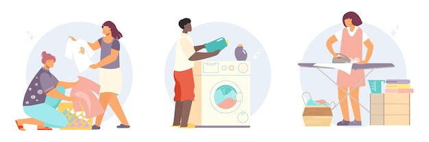 Laundry and washing clothes set illustration