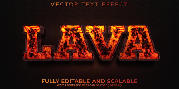 Free vector lava volcano text effect, editable hot and magma text style