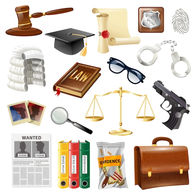 Free Vector law justice objects and symbols collection 