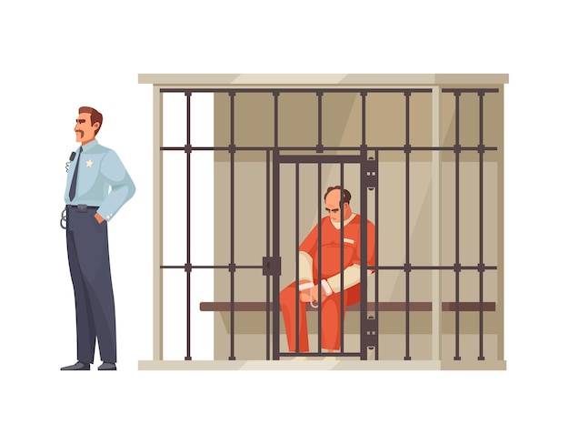 Free Vector law justice and trial with prisoner in cage