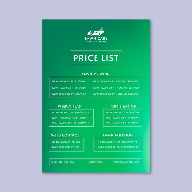 Lawn care price list template design