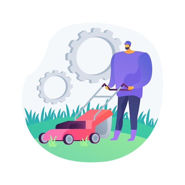 Free vector lawn mowing service abstract concept vector illustration. grass cutting and clean up, aeration and fertilizing, lawn weeding, gardening services, dandelion removal, blowing abstract metaphor.