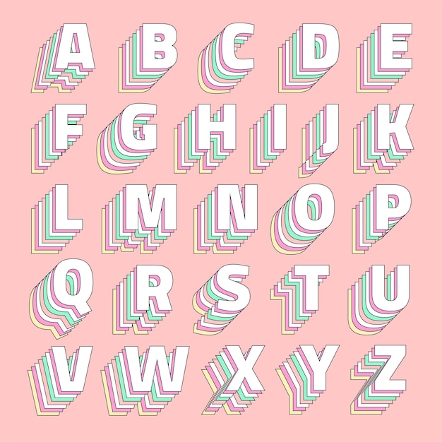 Layered retro pastel alphabet vector set