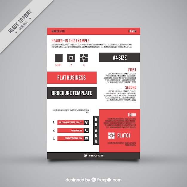 Leaflet template with red and black shapes