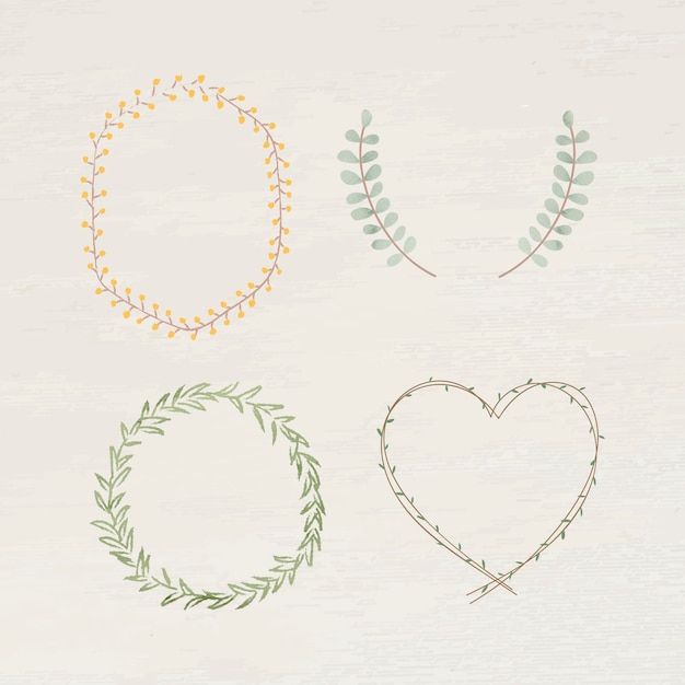 Leafy frame set on beige background vector