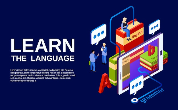 Learn language illustration, study of foreign languages concept.