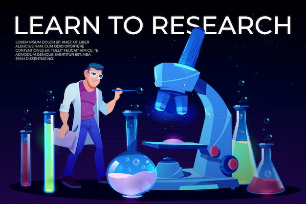 Free Vector learn to research landing page with man scientist