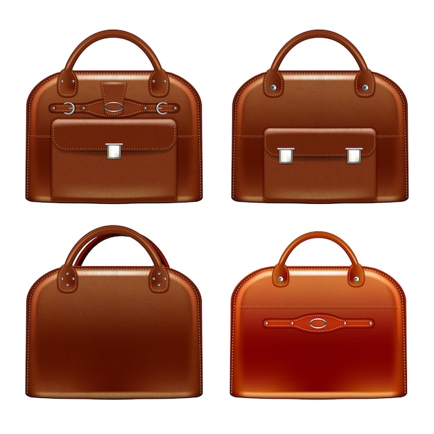 Leather briefcase female 3d realistic vector