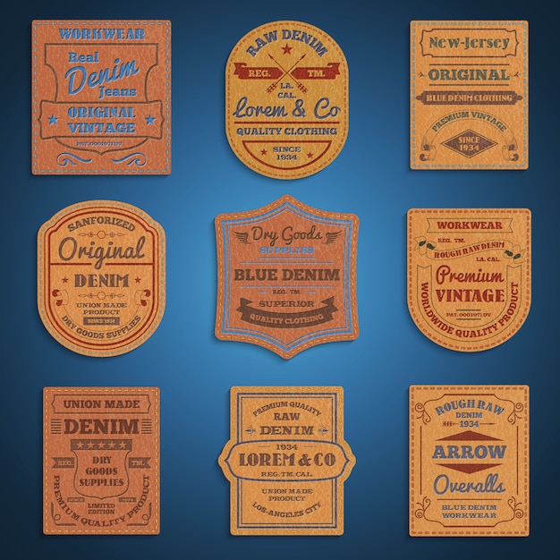 Leather classic denim jeans labels set