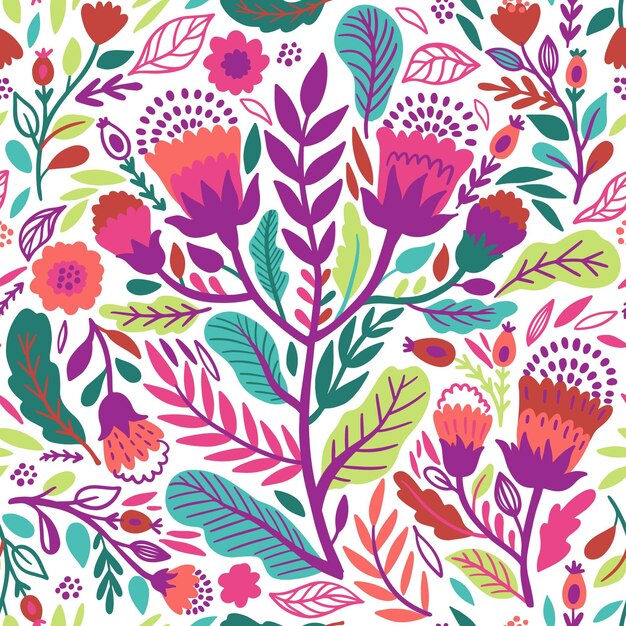 Leaves and exotic flowers pattern