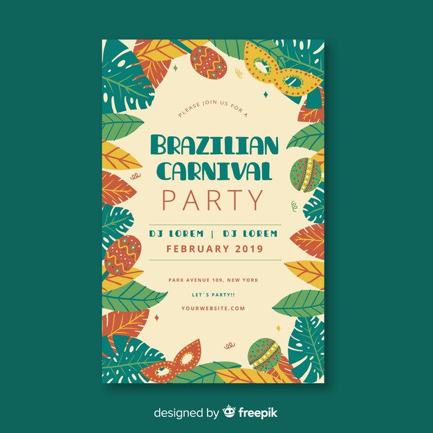 Leaves frame brazilian carnival party poster