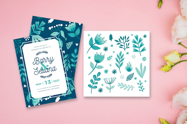 Free Vector leaves theme for wedding invitation