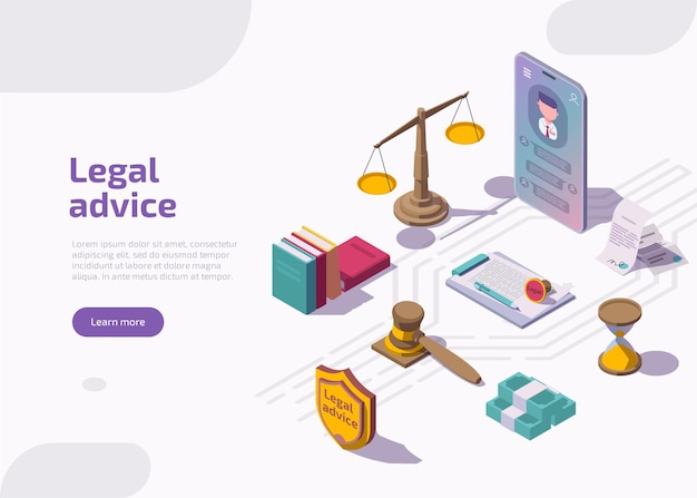 Free Vector legal advice isometric landing page.