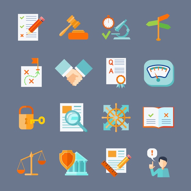 Free Vector legal compliance deal protection and copyright regulation flat icons set 