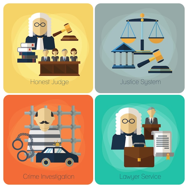 Free Vector legal services, law and order, justice flat concept set.