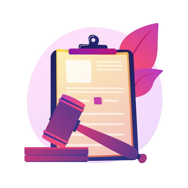 Free vector legal statement. court notice, judge decision, judicial system. lawyer, attorney studying papers cartoon character. mortgage debt, legislation.