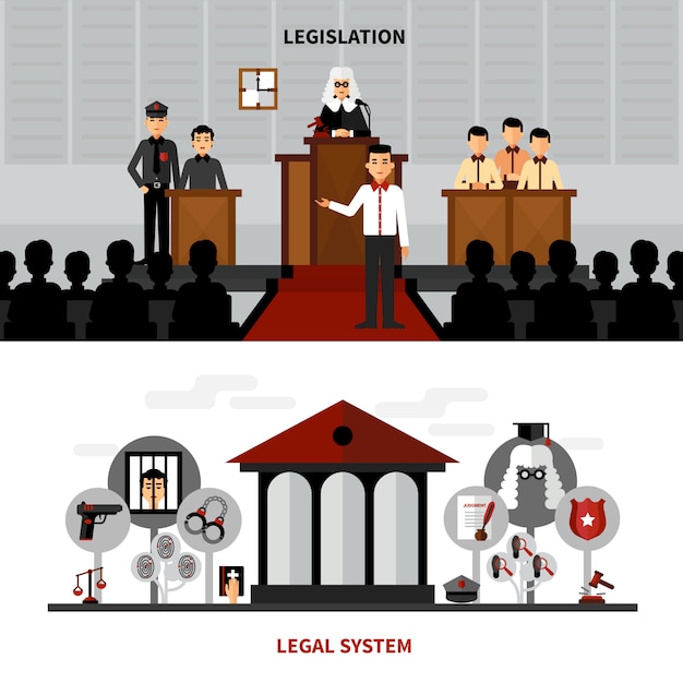 Free Vector legislation law 2 flat banners composition 