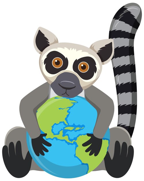 Lemur hugging earth globe