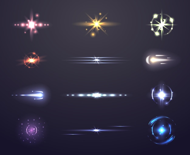 Free vector lens flare and glowing, set of light effects,