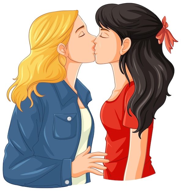 Free Vector lesbian couple cartoon kissing