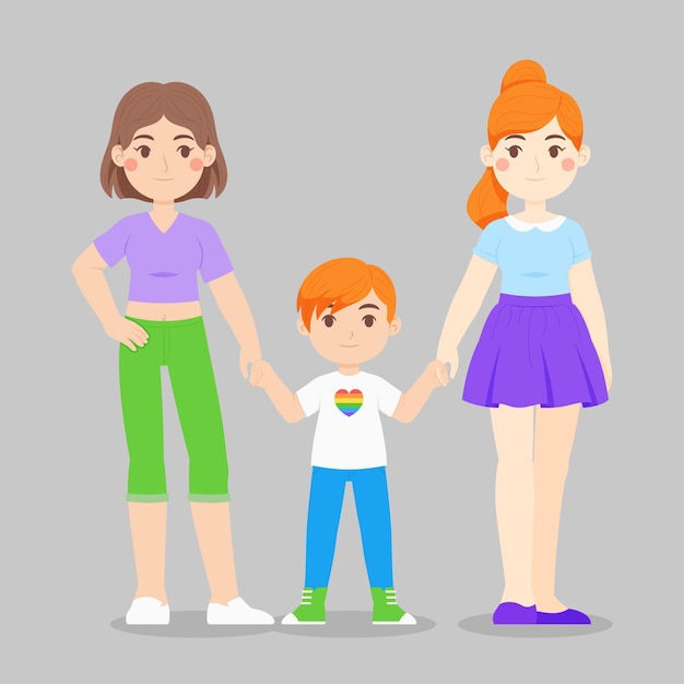 Lesbian couple with a child illustrated