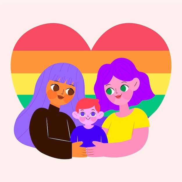 Free Vector lesbian couple with a kid illustrated