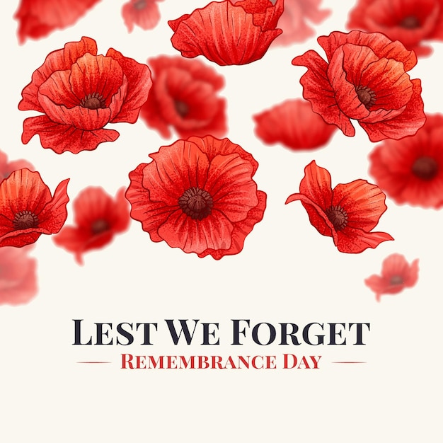 Lest we forget phrase on red flowers