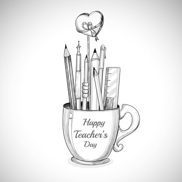 Let's celebrate happy teacher's day cup and pencil sketch