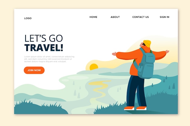 Let's go travel man with open arms landing page