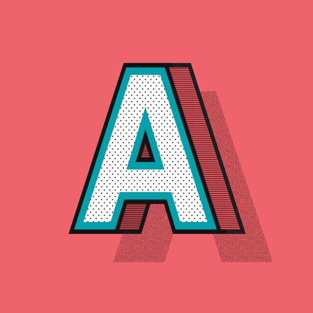 Letter A 3D halftone effect typography 