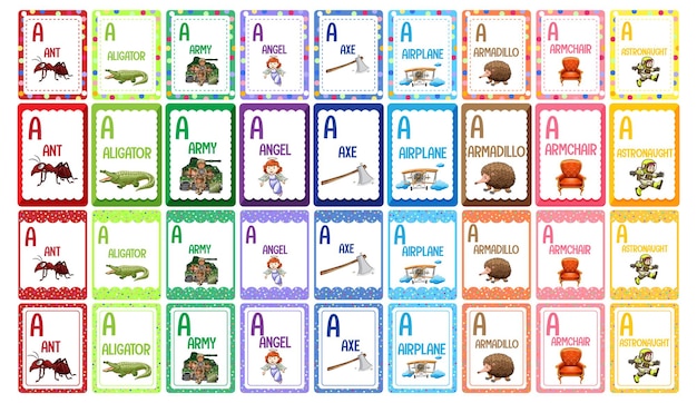 Free vector letter a alphabet flashcard set