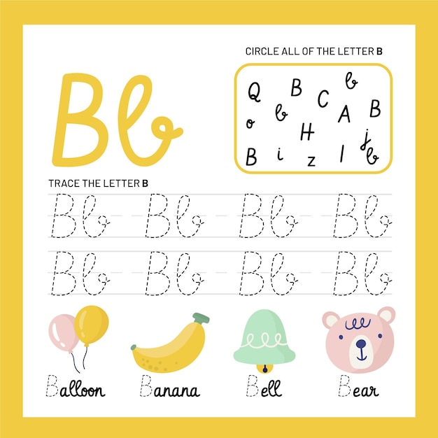 Free vector letter b worksheet template