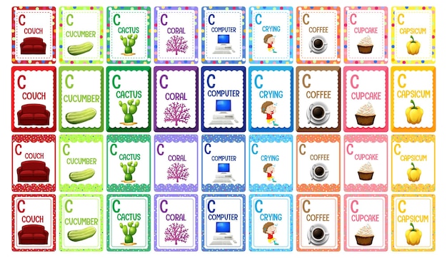 Free vector letter c alphabet flashcard set